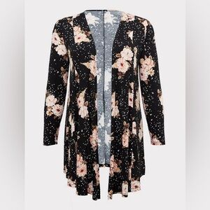Torrid Super Soft Fit and Flare Black Floral Women's Cardigan